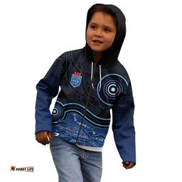 Personalised NSW Blues Rugby Indigenous Kid Hoodie Lizard Aboriginal Dot Art