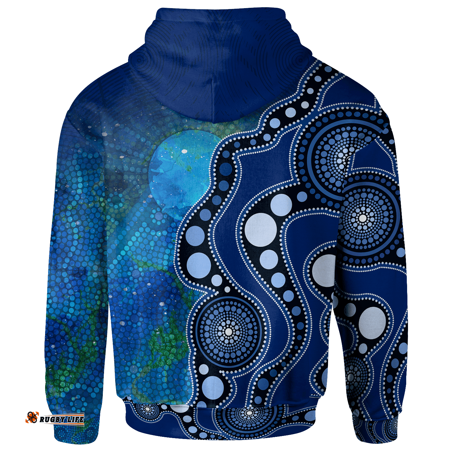 Custom Text Kid Aboriginal Zip Up Hoodie Australia Indigenous Flag Circle Dot Painting Art Blue
