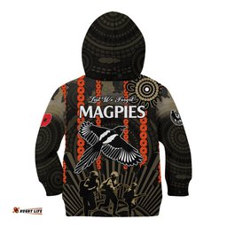 ANZAC Collingwood Football Kid Hoodie Proud To Be Magpies Poppy Flowers and Aboriginal Version