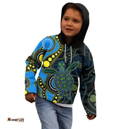 Aboriginal Turtle Kid Hoodie Blue Style