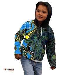 Aboriginal Turtle Kid Hoodie Blue Style