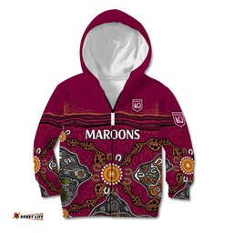 Custom Text And Number QLD Maroons Rugby Kid Hoodie Queensland Aboriginal Origin