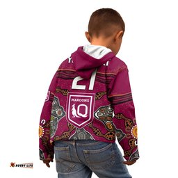 Custom Text And Number QLD Maroons Rugby Kid Hoodie Queensland Aboriginal Origin