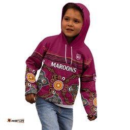 Custom Text And Number QLD Maroons Rugby Kid Hoodie Queensland Aboriginal Origin