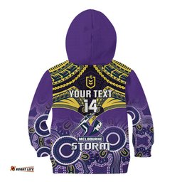 Personalised Storm Rugby Kid Hoodie Go Melbourne Aboriginal Mix Polynesian Pattern