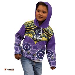 Personalised Storm Rugby Kid Hoodie Go Melbourne Aboriginal Mix Polynesian Pattern
