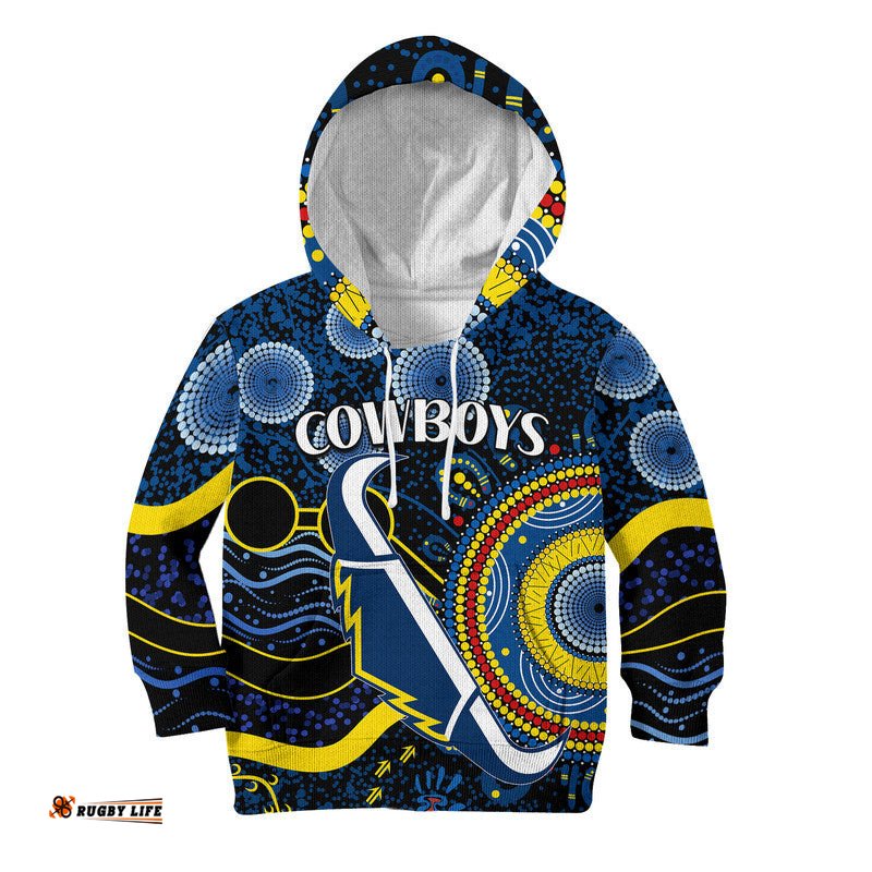 Cowboys Rugby Kid Hoodie Aboriginal Dots Version
