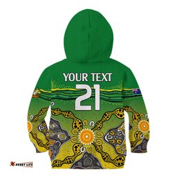 Custom Text And Number Australia Cricket Kid Hoodie Aboriginal Dots Style