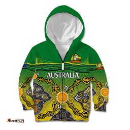 Custom Text And Number Australia Cricket Kid Hoodie Aboriginal Dots Style