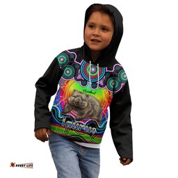 Personalised Australia Taurus Wombat Zodiac Kid Hoodie Auz Astrology Aboriginal Rainbow