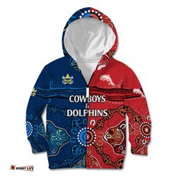 NRL Half Dolphins and Half Cowboys Rugby Kid Hoodie Aboriginal 2023