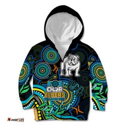 Bulldogs Rugby Aboriginal Art Kid Hoodie NAIDOC Indigenous Tribal