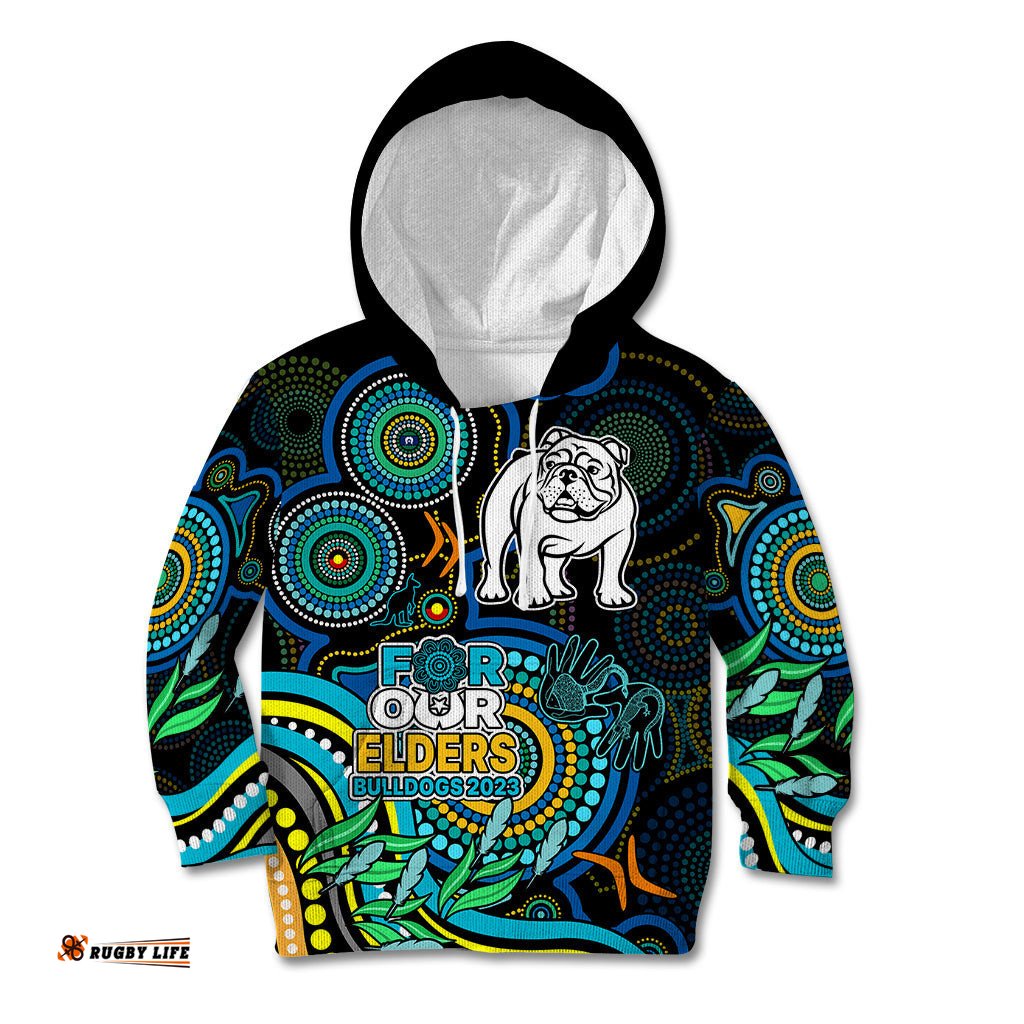 Bulldogs Rugby Aboriginal Art Kid Hoodie NAIDOC Indigenous Tribal