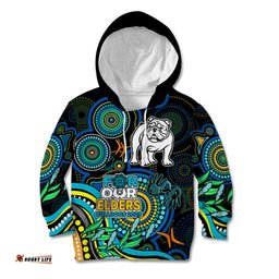Bulldogs Rugby Aboriginal Art Kid Hoodie NAIDOC Indigenous Tribal