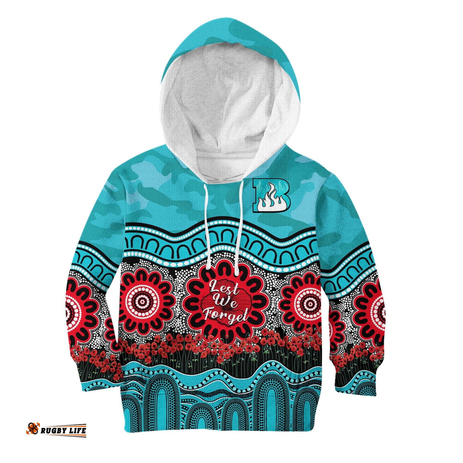 Brisbane Heat Cricket ANZAC Hoodie KID Poppy Aboriginal Camouflage