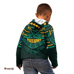 Wallabies Rugby Kid Hoodie Polynesian and Aboriginal Special Green Version