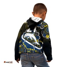 Custom Text And Number NRL Combine Dolphins and Cowboys Kid Hoodie Aboriginal