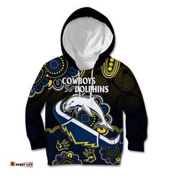 Custom Text And Number NRL Combine Dolphins and Cowboys Kid Hoodie Aboriginal