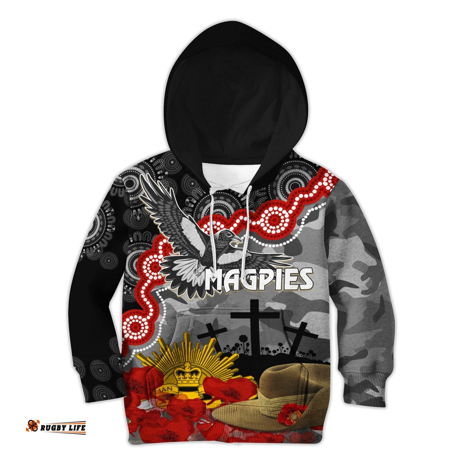Magpies Football ANZAC 2023 Hoodie KID Aboriginal Mix Slouch Hat