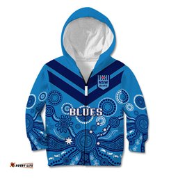 Personalised NSW Rugby Kid Hoodie Blues Aboriginal Art