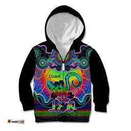 Personalised Australia Leo Lizard Zodiac Kid Hoodie Auz Astrology Aboriginal Rainbow