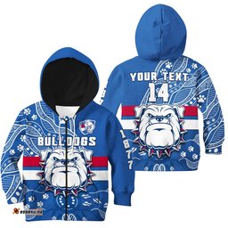 Custom Text And Number Bulldogs Football Hoodie KID Scraggers 1877 Aboriginal Dot Painting Newest Version