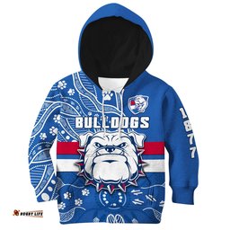 Custom Text And Number Bulldogs Football Hoodie KID Scraggers 1877 Aboriginal Dot Painting Newest Version