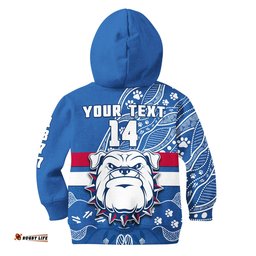 Custom Text And Number Bulldogs Football Hoodie KID Scraggers 1877 Aboriginal Dot Painting Newest Version