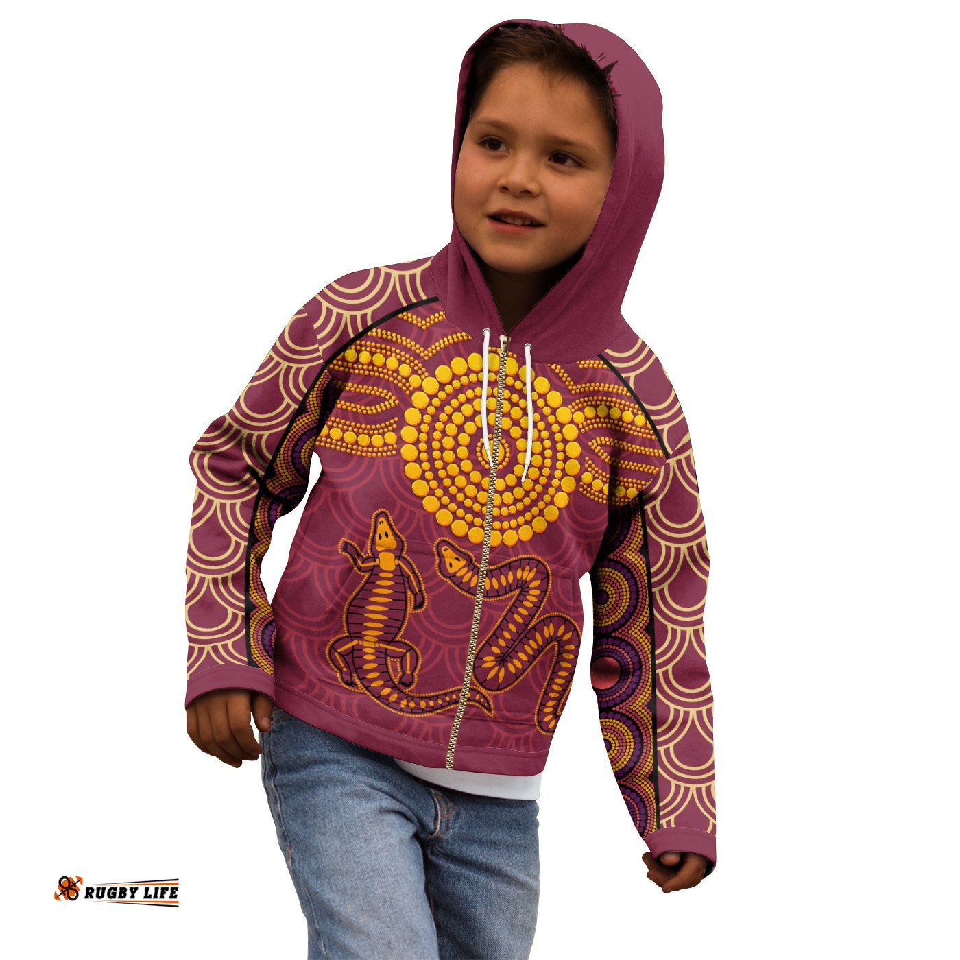 Aboriginal Zip Up Hoodie Kids Aboriginal Snake And Alligator