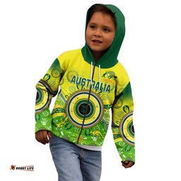 Custom Text and Number Australia Cricket Hoodie KID Aboriginal National Color Champion