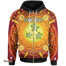 Custom Text Aboriginal Kid Zip Up Hoodie Turtle Circle Dot Painting Art
