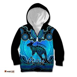 Personalised Australia Aries Kangaroo Zodiac Kid Hoodie Auz Astrology Aboriginal Aqua