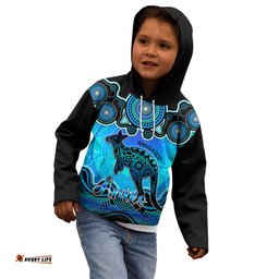 Personalised Australia Aries Kangaroo Zodiac Kid Hoodie Auz Astrology Aboriginal Aqua