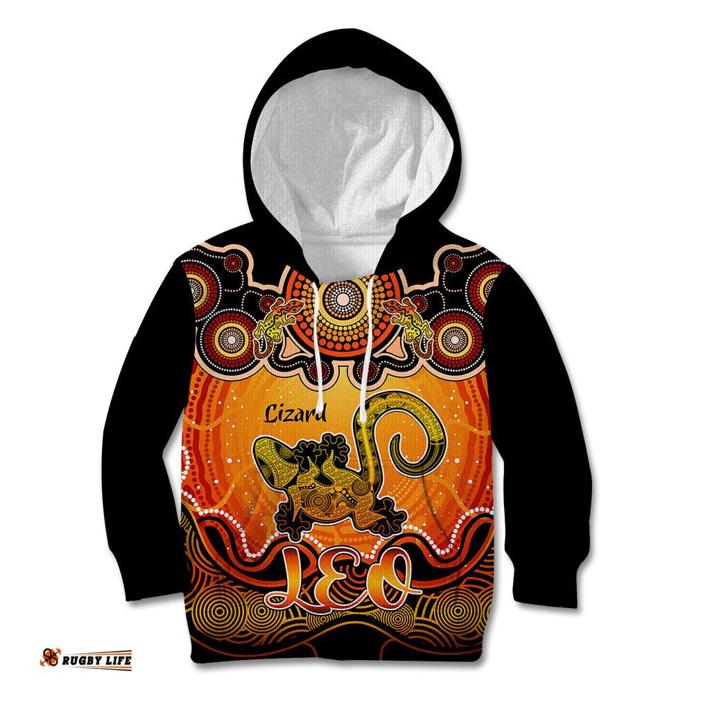 Personalised Australia Leo Lizard Zodiac Kid Hoodie Auz Astrology Aboriginal Red