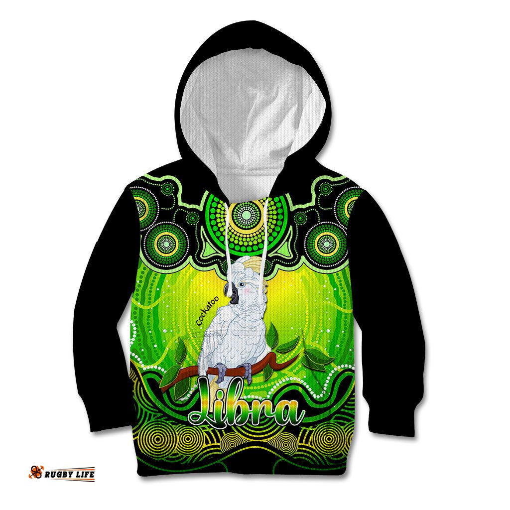 Personalised Australia Libra Cockatoo Zodiac Kid Hoodie Auz Astrology Aboriginal Green