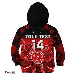 Custom Text And Number Renegades Cricket Hoodie KID Melbourne Gradient Aboriginal Art