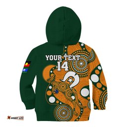 Custom Text And Number Wallabies Rugby NAIDOC Kid Hoodie Aboriginal Camouflage Lest We Forget