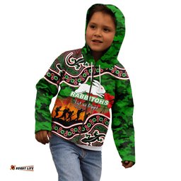 Custom Personalised Anzac Day NRL Rabbitohs Kid Hoodie Aboriginal Lizard Patterns