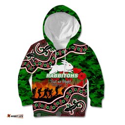 Custom Personalised Anzac Day NRL Rabbitohs Kid Hoodie Aboriginal Lizard Patterns