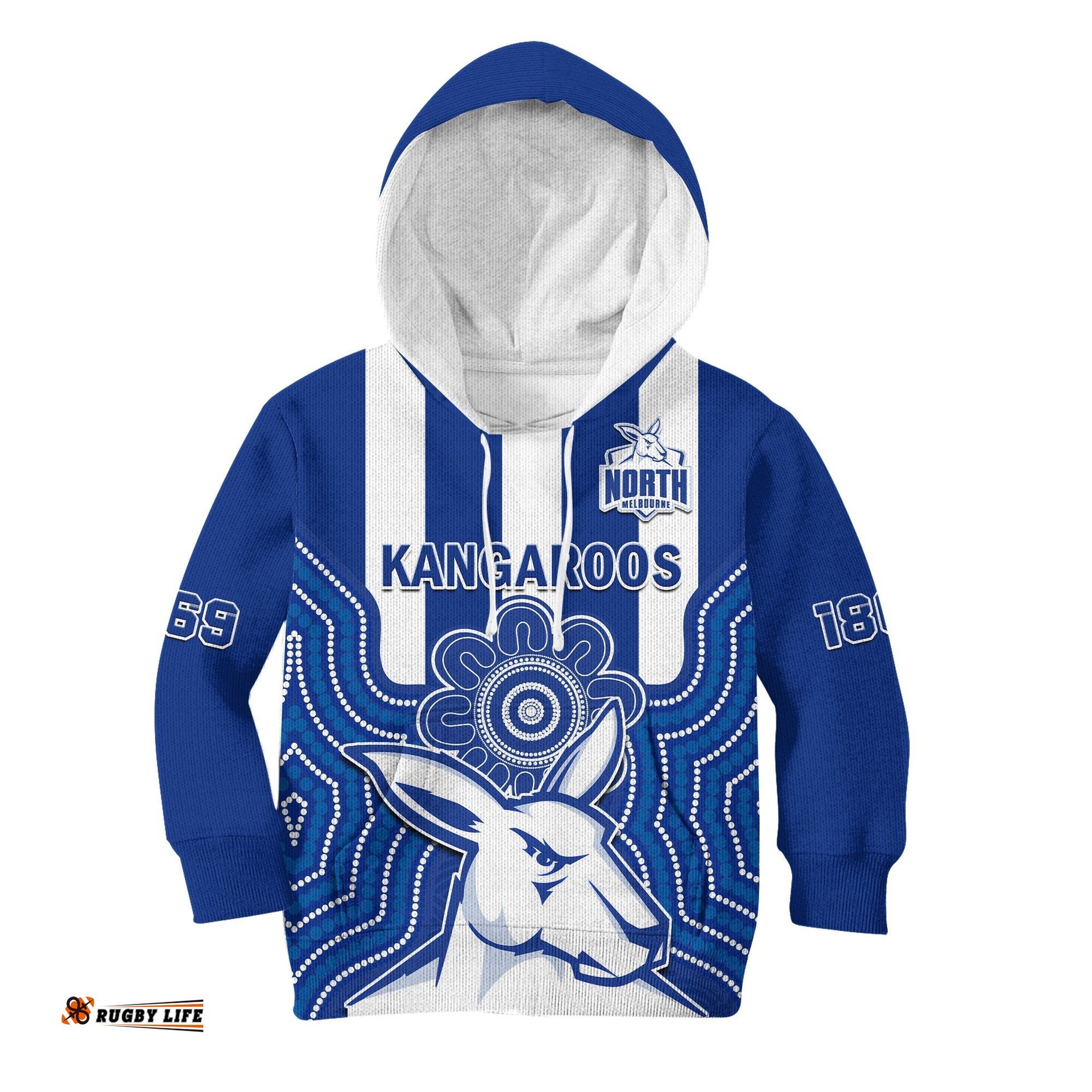 Custom Text And Number Melbourne Football Hoodie KID North Kangaroos 1869 Aboriginal Art