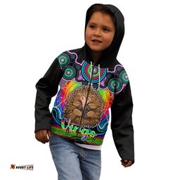 Personalised Australia Virgo Echidna Zodiac Kid Hoodie Auz Astrology Aboriginal Rainbow