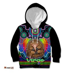 Personalised Australia Virgo Echidna Zodiac Kid Hoodie Auz Astrology Aboriginal Rainbow