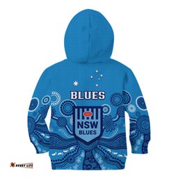 NSW Rugby Kid Hoodie Blues Aboriginal Art