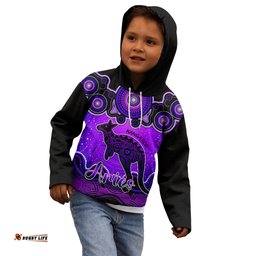 Personalised Australia Aries Kangaroo Zodiac Kid Hoodie Auz Astrology Aboriginal Purple