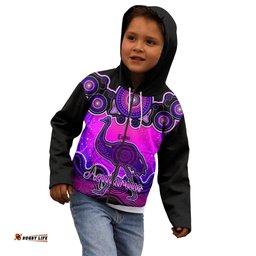 Personalised Australia Aquarius Emu Zodiac Kid Hoodie Auz Astrology Aboriginal Magenta