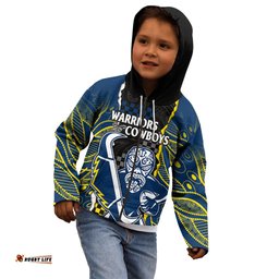 Custom Text And Number NRL Combine Warriors and Cowboys Kid Hoodie Maori mixed Aboriginal