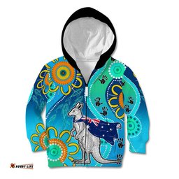 Personalised Australia Kangaroo Kid Hoodie Aboriginal Tribal Art Stylization