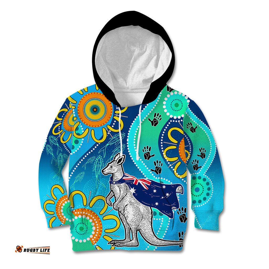 Personalised Australia Kangaroo Kid Hoodie Aboriginal Tribal Art Stylization