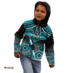 Personalised Port Adelaide Football Kid Hoodie Power Aboriginal Mix Polynesian Pattern