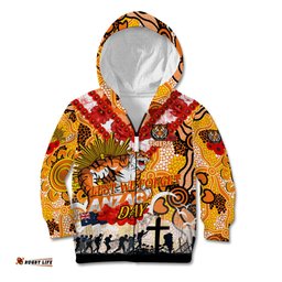 Personalised Tigers ANZAC Day Kid Hoodie Aboriginal Rising Sun